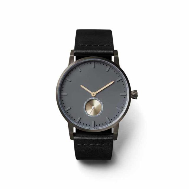 all black leather strap classic men's watch