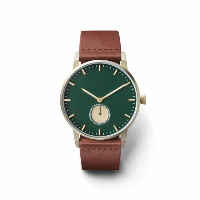 gold case brown leather strap classic men's watch