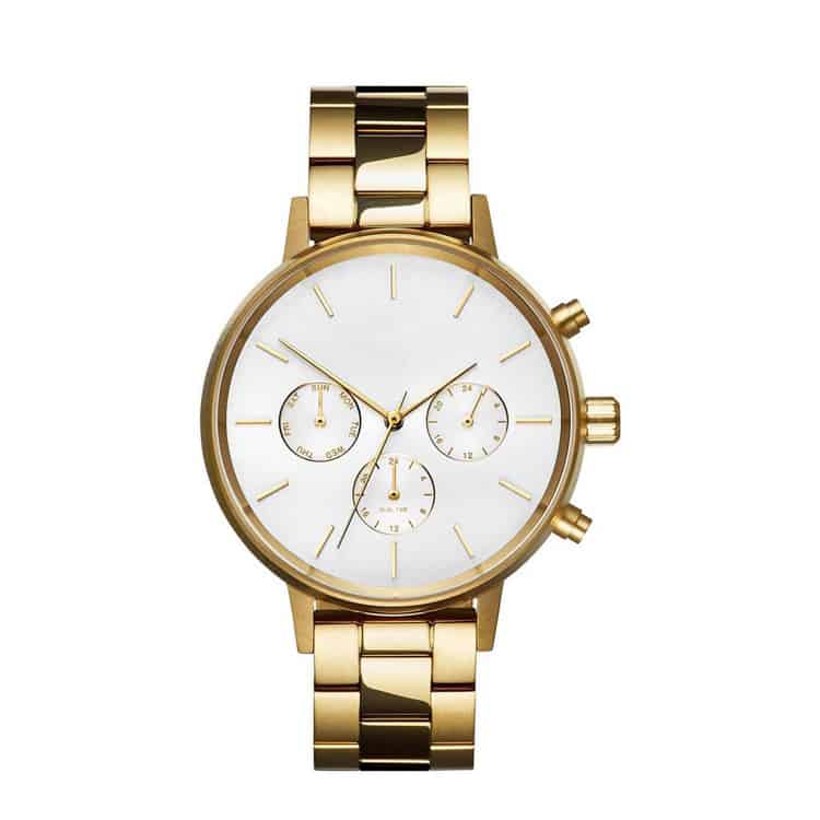 all gold steel bracelet white dial watch
