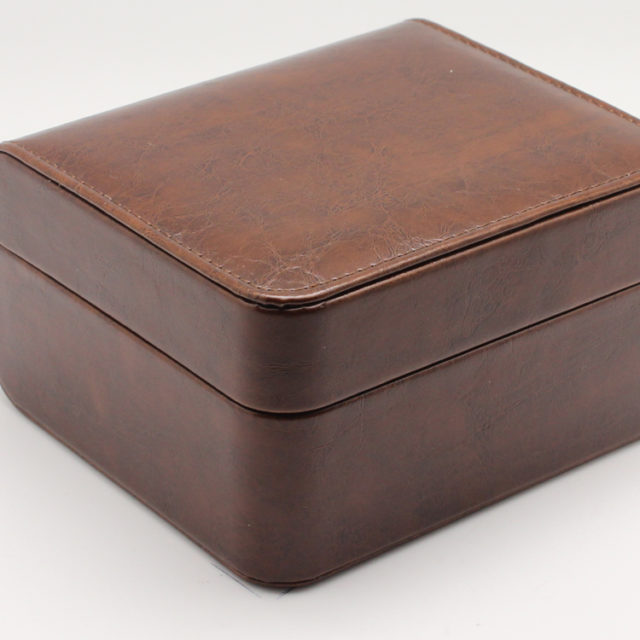 brown leather luxury watch box side view