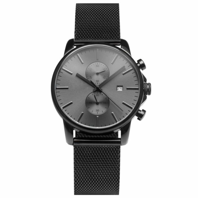 all black stainless steel mesh strap chronograph men's watch