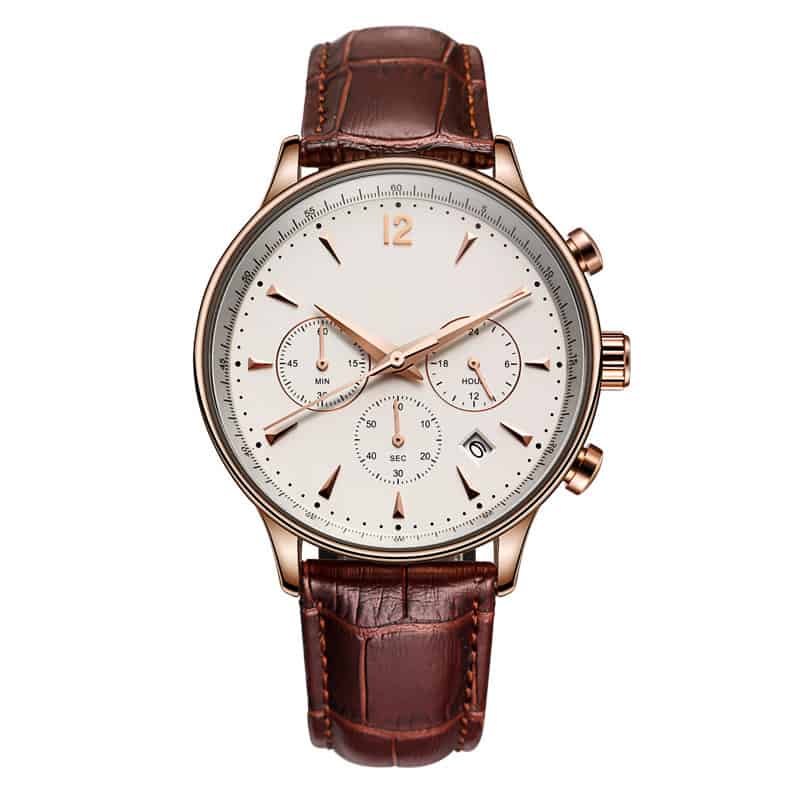 rosegold with brown leather strap